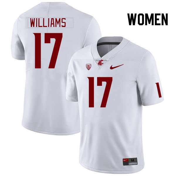 Women #17 King Williams Washington State Cougars College Football Jerseys Stitched Sale-White - Click Image to Close